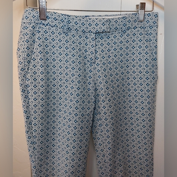 Cynthia Rowley Blue White Printed Straight Leg Cigarette Pant Size 0 Preppy - Picture 2 of 11